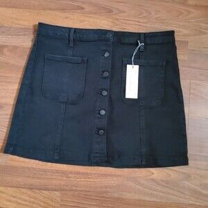 Just USA Button Micro Mini Denim Black Skirt XL New